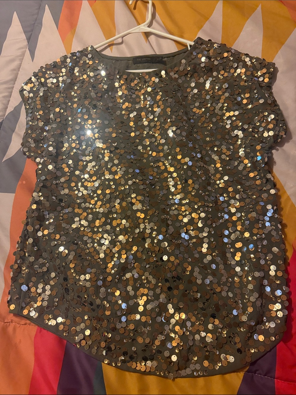 The Limited Bronze Sequin Short Sleeve Top